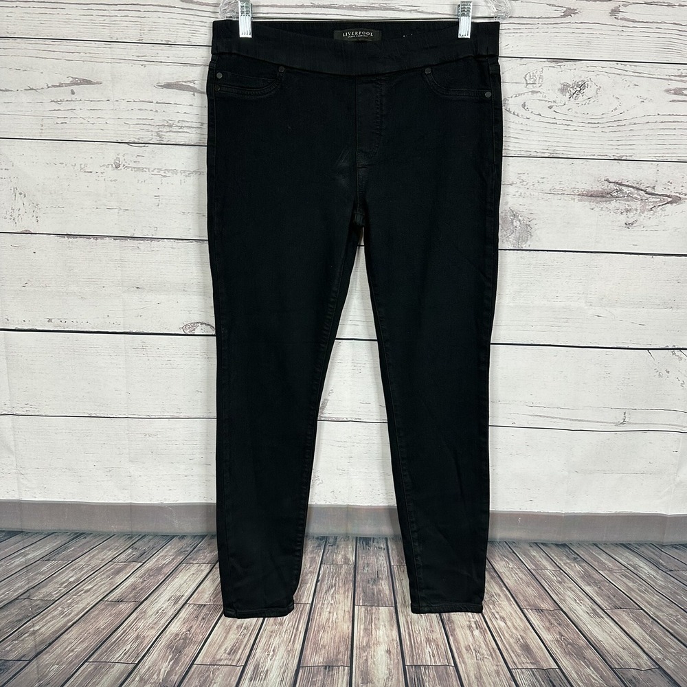 Liverpool Jeans Womens 10 Dark Blue Indgo Over Black Skinny‎ High Rise